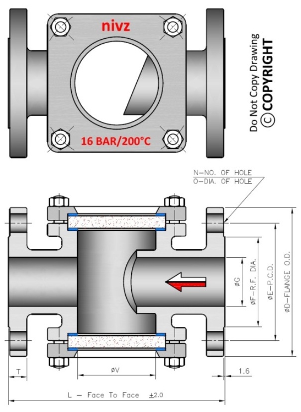 Double Window Type Sight Glass Drawing Dimensions Diagram